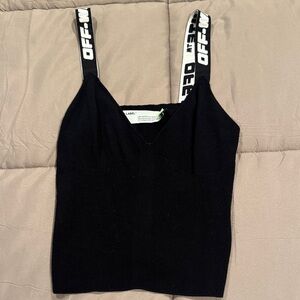 Off-White Knit Tank with Logo Straps